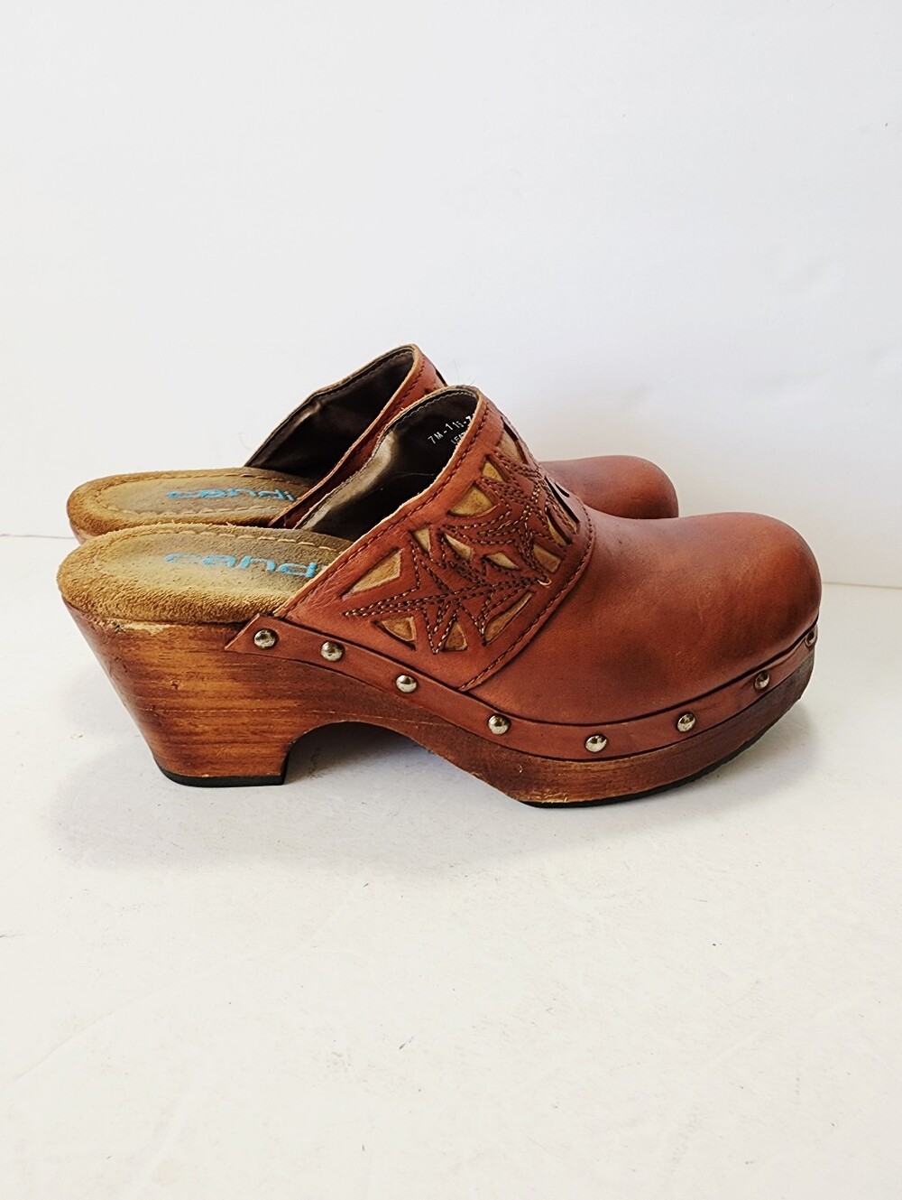 Candie's Y2K Brown Leather Studded Clog Mules Size 7 - Picture 4 of 9